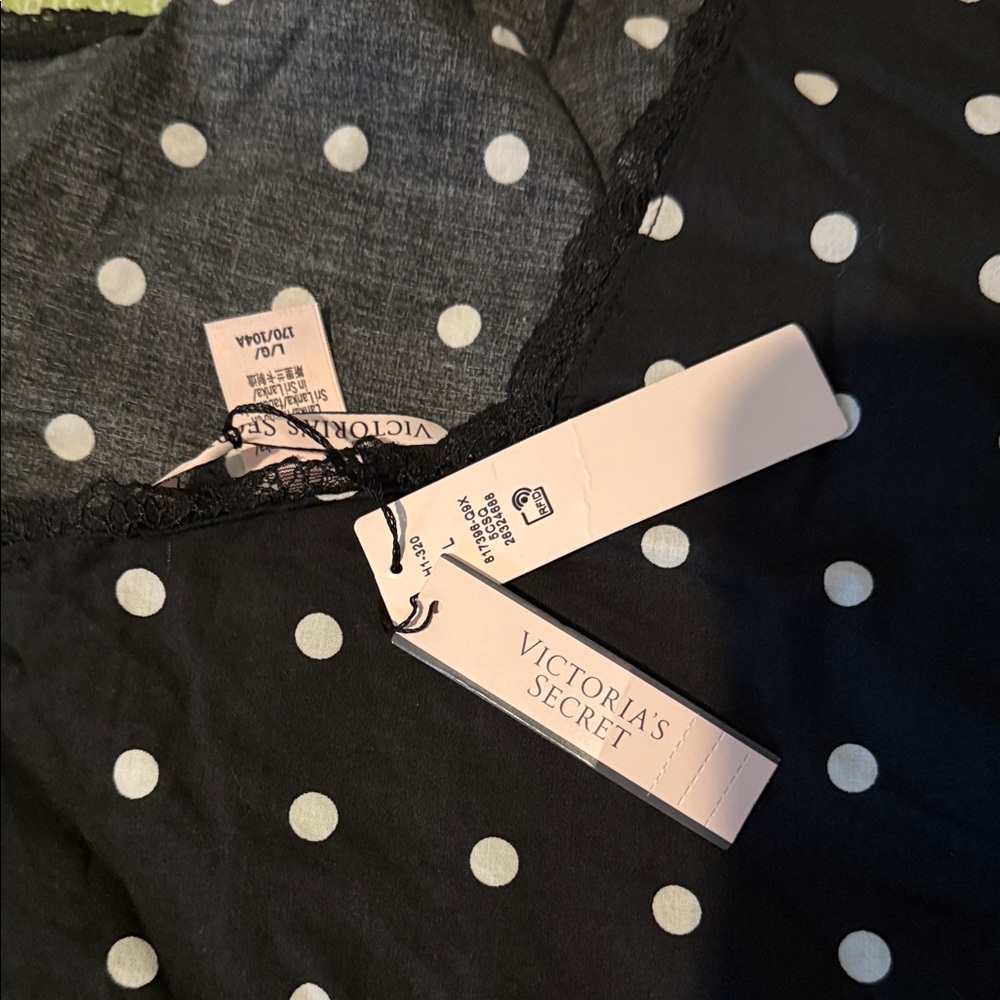 Victoria's Secret Black and White Polka Dot Chemise Large